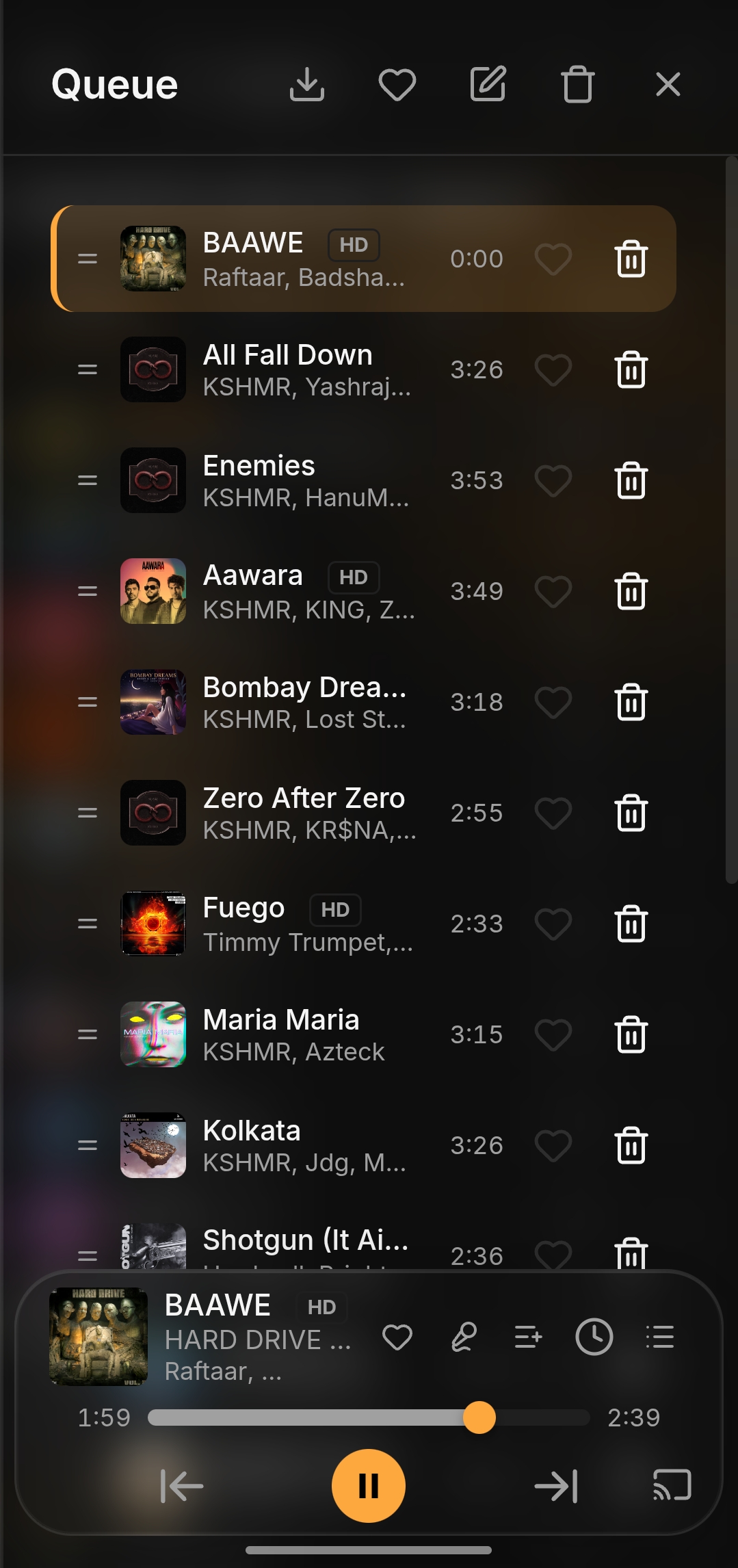 Lossify queue sidebar